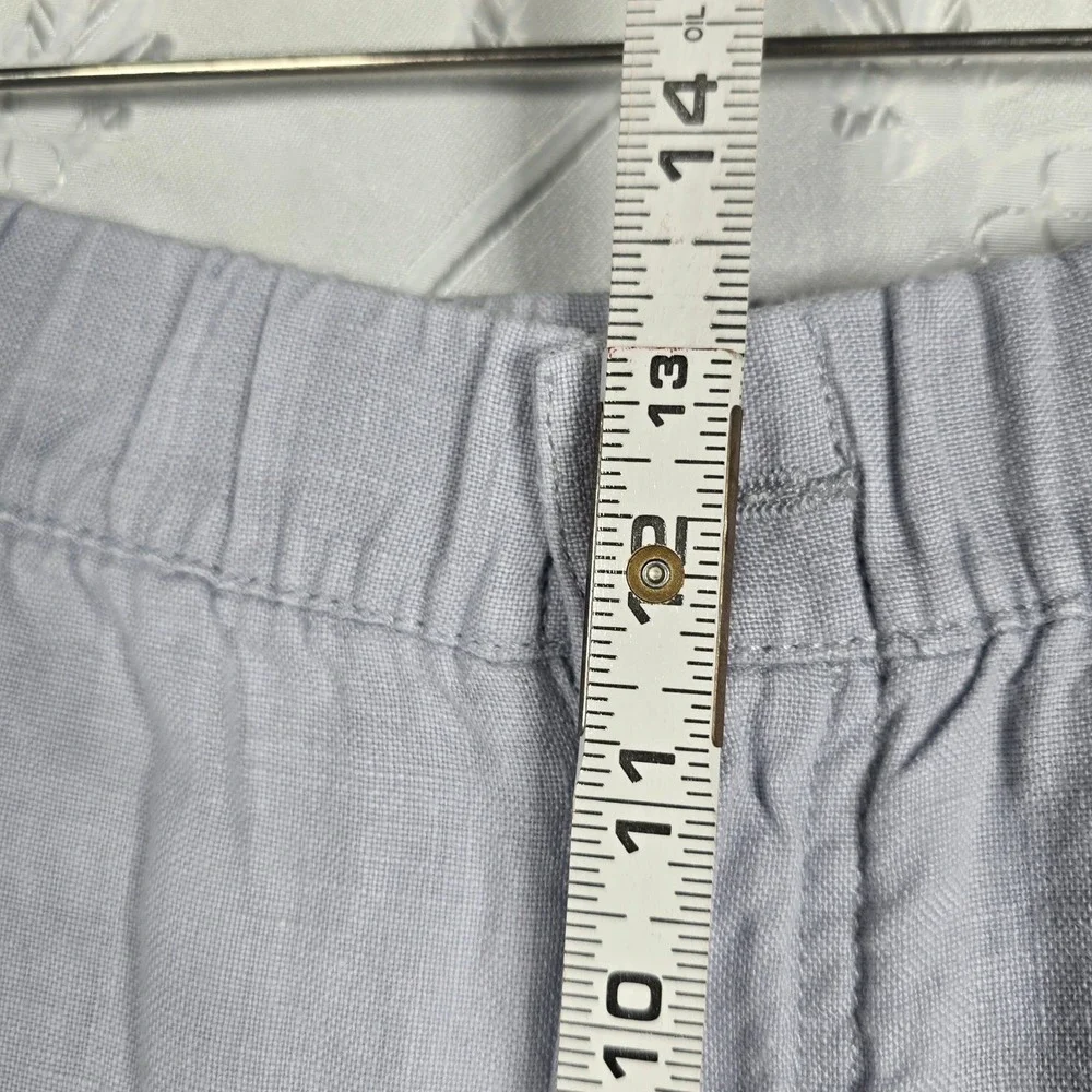 Caribbean Mens 100% Linen Pants 40x32 Light Blue‎ Grey Elastic Waist Drawstring
